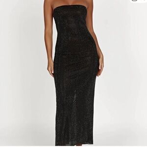 MESHKI Black Strapless Waverley Diamante Midi Dress